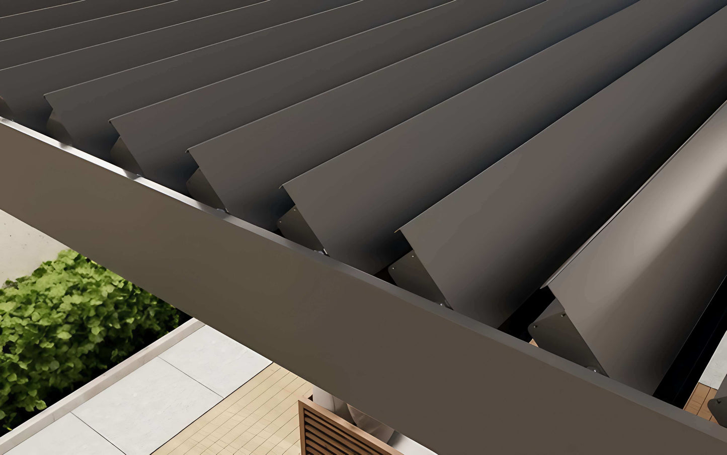 Pergola Serie 220 wandmontiert – 6×3 m – elektrisch verstellbar – mit LED-Beleuchtung